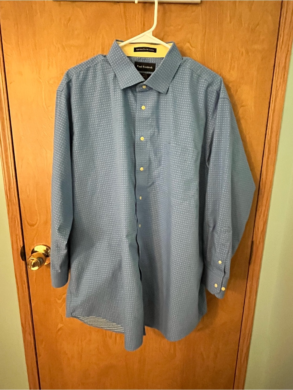 Paul Fredrick Periwinkle Blue / Yellow Pin Dot Men's Long Sleeve  SZ 18 X 33 EUC